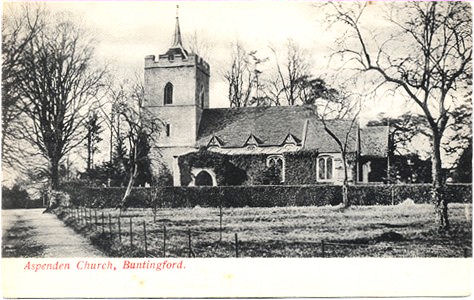 Title: Aspenden Church, Buntingford - Publisher: E E Darville, Stationer, Buntingford - Date: circa 1903 - Inland only