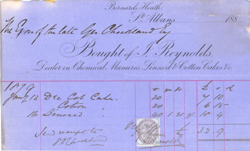 Jacob Reynolds, Fertilizer dealer, Bernards Heath, St Albans - Receipt
