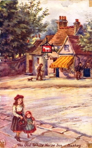 Raphael Tuck Post Card pained by K Low of Bushey, Hertfordshire. The Old White Horse Inn - public house