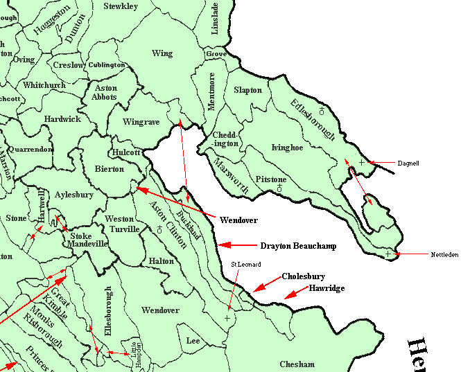 Map of Buckinghamshire Parishes near Tring, Hertfordshire