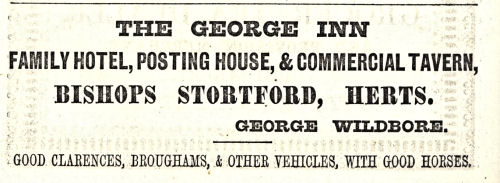 Advert: George Wildbore, George Inn, Bishops Stortford, 1854