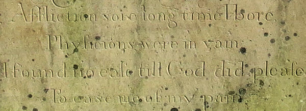 Memorial verse on Thomas Burchmore's grave stone, Flamstead, Hertfordshire