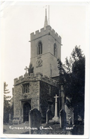 Furneaux Pelham Parish Church, post card published by Bell