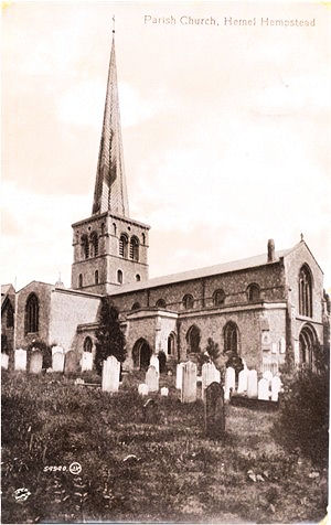 Title: Parish Church, Hemel Hempstead - Publisher: Valentines Series 54940 JV - Date: Posted 1915