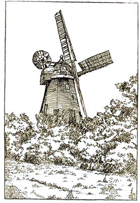 Drawing of Little Hadham windmill, by Alderman