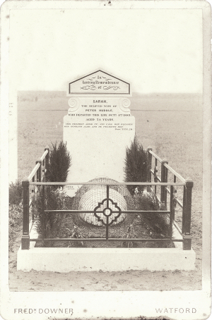 Grave of Sarah Huddle, Watford, 1889, by Fred Downer