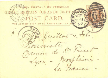 1897 Overseas Post Card - Berkhamsted duplex frank
