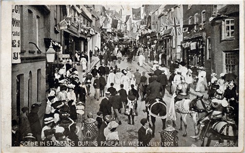 Text: Scene in St Albans during Pageant Week, July 1907 - Publisher: Downer - Date: July 1907