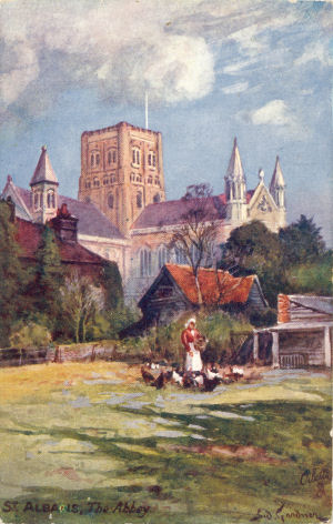 St Albans Abbey - oil painting of post card by Tuck