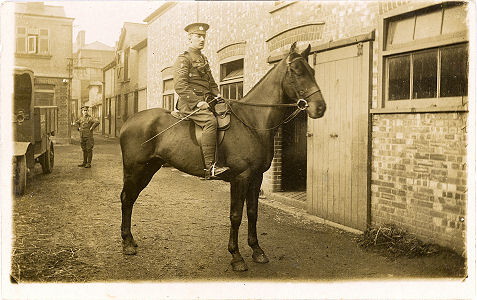 Soldier on horse, back of 10 Chequer Street, St Albans, First World War.
