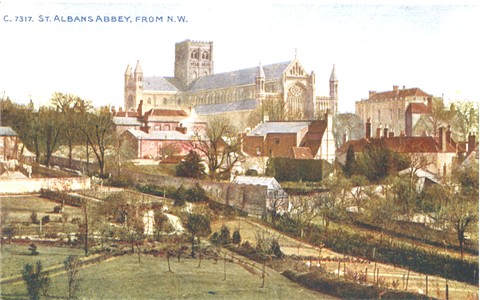 Title: St ALbans Abbey, From N.W. - Publisher: Photochrom Co Ltd C7317  - circa 1910