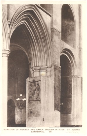 Title:Junction of Norman and Early English in Nave, St Albans Cathedral - Publisher: Lilywhite No 95