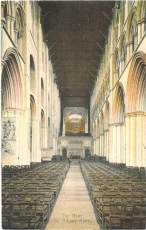 Title: The Nave, St Albans Abbey - Publisher: Boots Cash Chemist, Pelham series - posted 1908