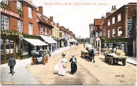 Title: Market Place and St Peter's Street, St Albans - Publisher: Valentine's Series JV 60060 - unused circa 1910