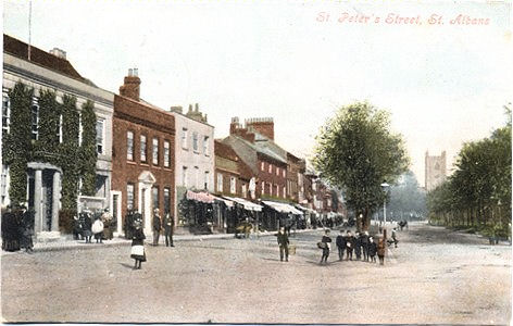 Title: St Peter's Street, St Albans - Publisher: (unstated - but monochrome version of photograph published by Hartmann) - posted 1905