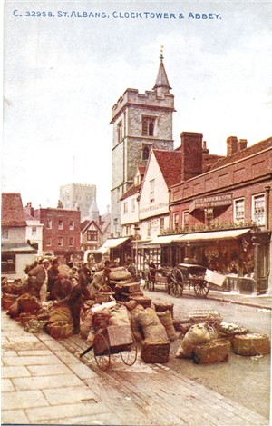 Title: St Albans, Clock Tower and Abbey - Publisher: Photochrom Co Ltd Celesque Series No 32958