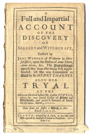 Front page of text about Jane Wenham,, the Witch or Walkern