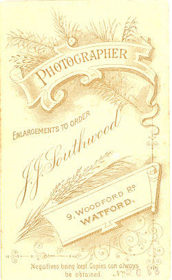 Back of CDV by Joseph James Southwood of Watford