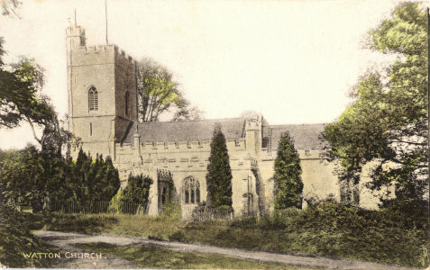 St Mary & St Andrew, Watton at Stone parish church. Vulcan Series post card by C E Hide