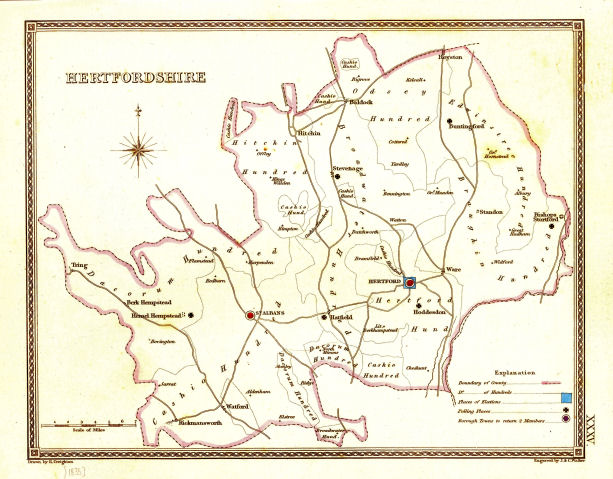 Parliamentary Map of Hertfordshire - R. Creighton, 1835