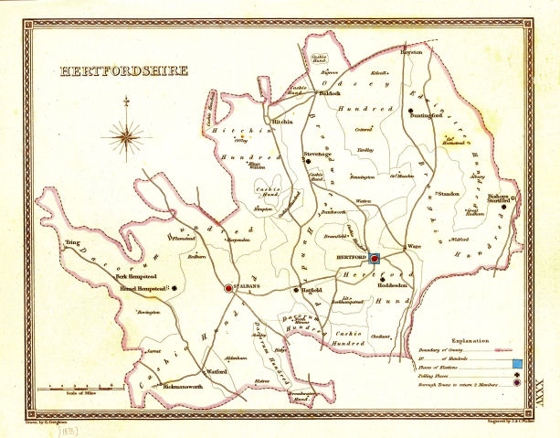Parliamentary Map of Hertfordshire - R. Creighton, 1835